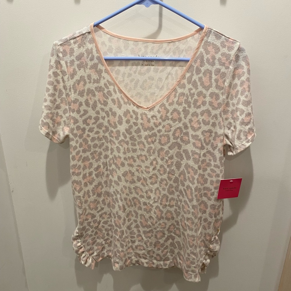 NWT Kate Spade Soft Knit White Animal Print Lounge/ Pajama Top Size Small